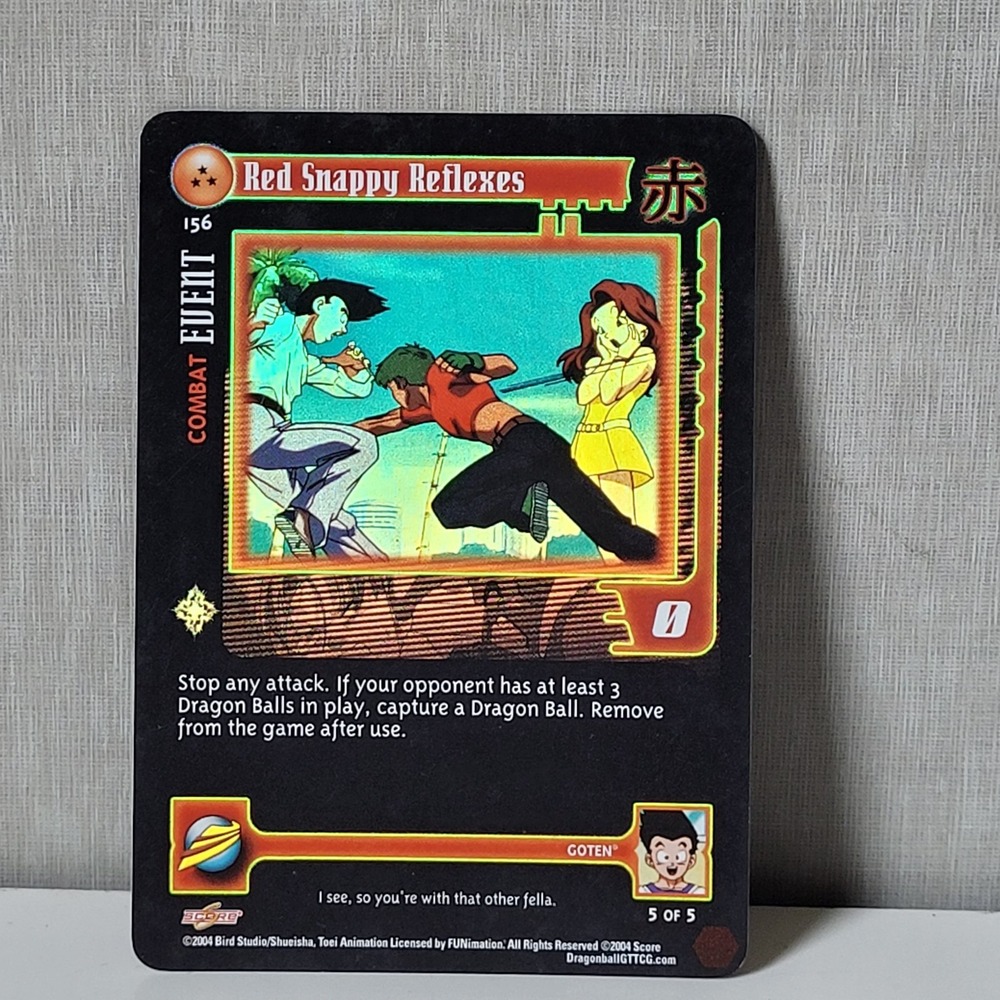 DBGT TCG Red Snappy Reflexes #156 LIMITED HI-TECH HOLO FOIL 2004 Score Goten